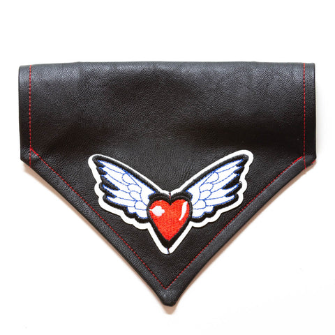 Heart & Wings w/ USA Flag Faux Leather Dog Bandana - Over the Collar Style in 5 Sizes | Free Ship - Hunter K9 Gear