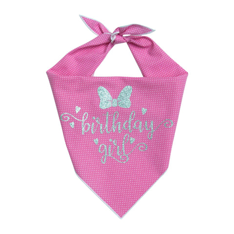 Birthday Girl Pink Polka Dog Dog Bandana- One Size | Free Ship - Hunter K9 Gear